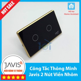 Công tắc thông minh JAVIS 2 nút viền vàng. Công tắc cảm ứng WIFI hỗ trợ Google/Alexa/Hass-MQTT