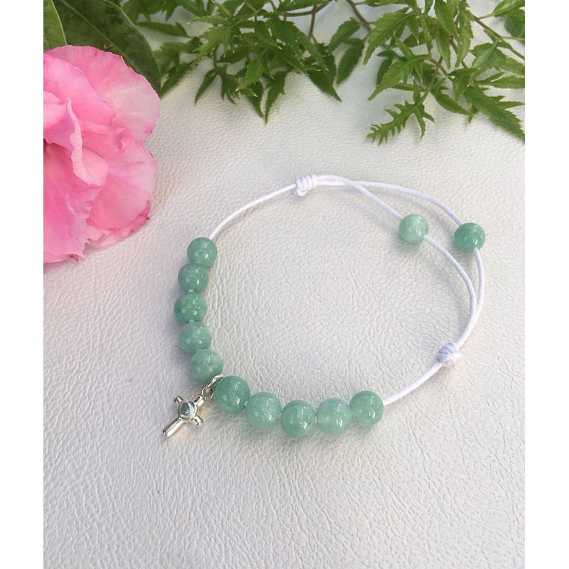 Vòng hạt gỗ Mân Côi đeo tay Chuỗi Công Giá Thánh giá bạc S925 corded jade Rosary bracelet