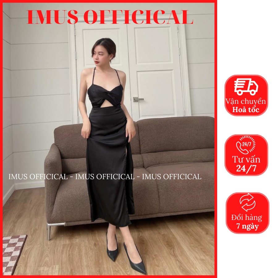 Đầm phi lụa thiết kế dây đan chéo lưng - Ảnh thật