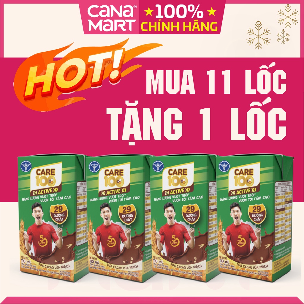 Thùng sữa nước ca cao lúa mạch Care 100 Active phát triển chiều cao, tăng đề kháng cho trẻ từ 3 tuổi (48 hộp x 110m)