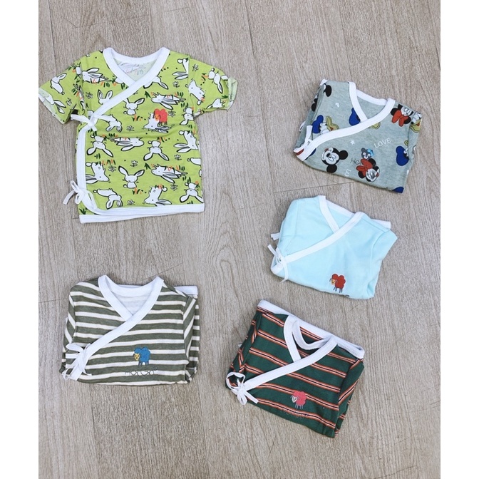 SET 5 ÁO CỘT DÂY HỘT GÀ TAY NGẮN / TAY DÀI CHO BÉ SƠ SINH