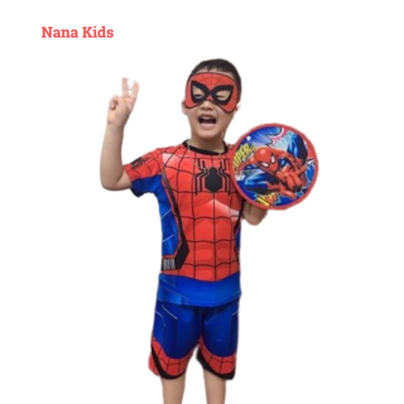 Bộ siêu nhân người nhện in 3D spiderman SAMKIDS đi kèm mặt nạ và khiêng hoặc choàng cho bé 2 đến 6 tuổi hiệu SAMKIDS.