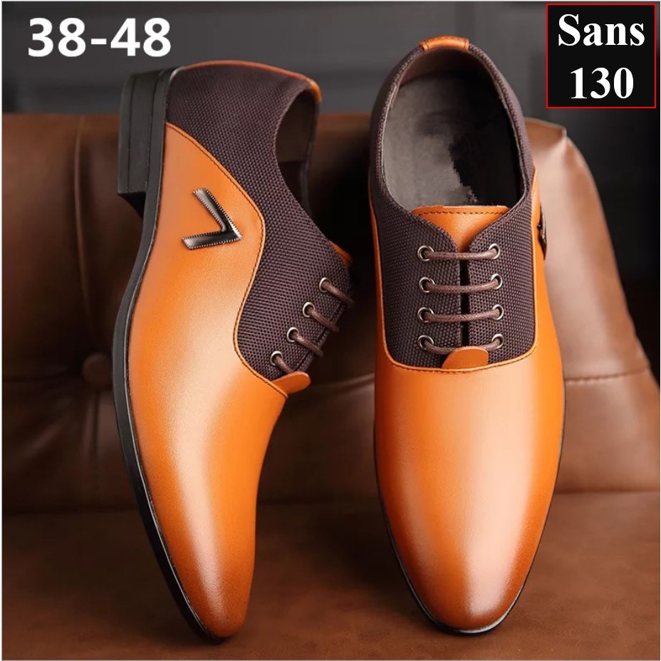 Giầy tây nam công sở Sans130 giày da giá rẻ mũi nhọn màu vàng nâu đen