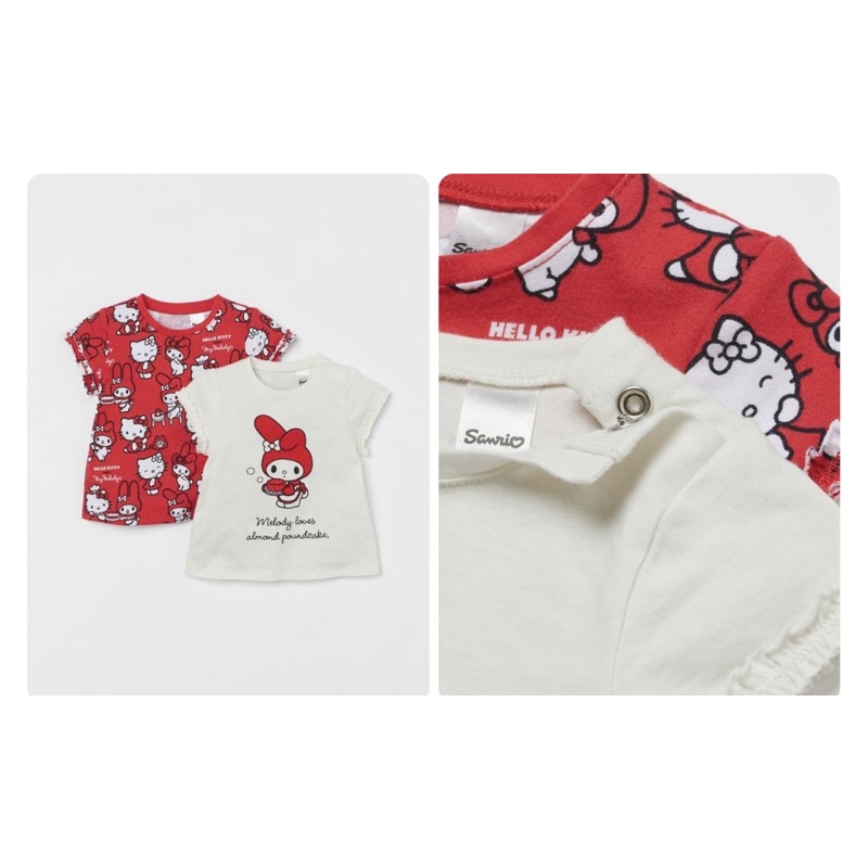 Set 2 áo phông cộc tay hình hello kitty cho bé gái săn sale hàng chính hãng
