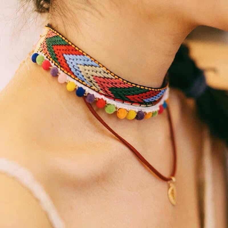 Vòng Cổ Chocker BoHo VinTage Chụp Ảnh Thời Trang Nữ Mã 13( Bông Tai Sắc Màu )