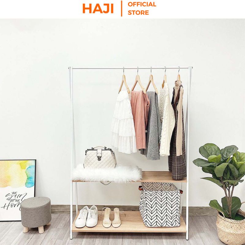 Kệ áo quần kết hợp treo và gấp gọn thông minh khung sắt chống gỉ chịu lực tốt HAJI C03