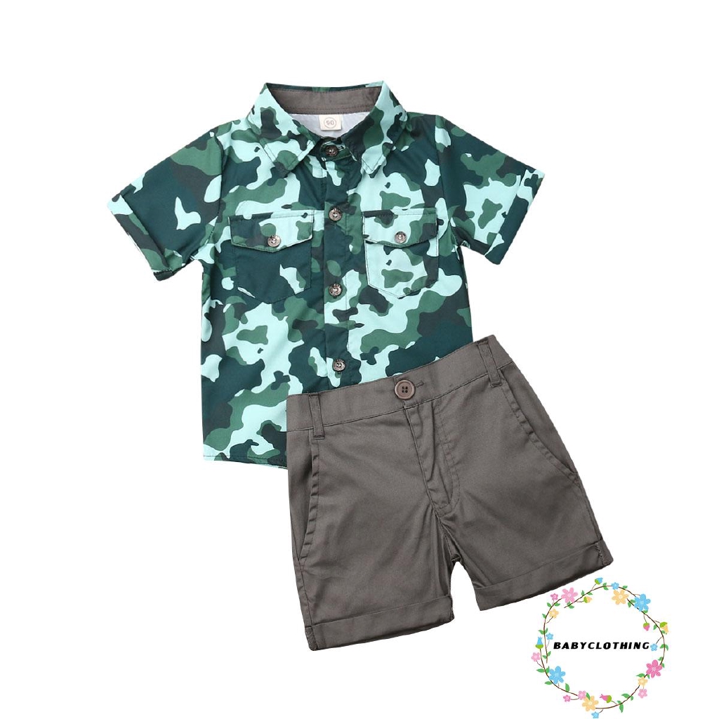 Bộ áo sơ mi ngắn tay họa tiết rằn ri + quần short thời trang mùa hè cho bé