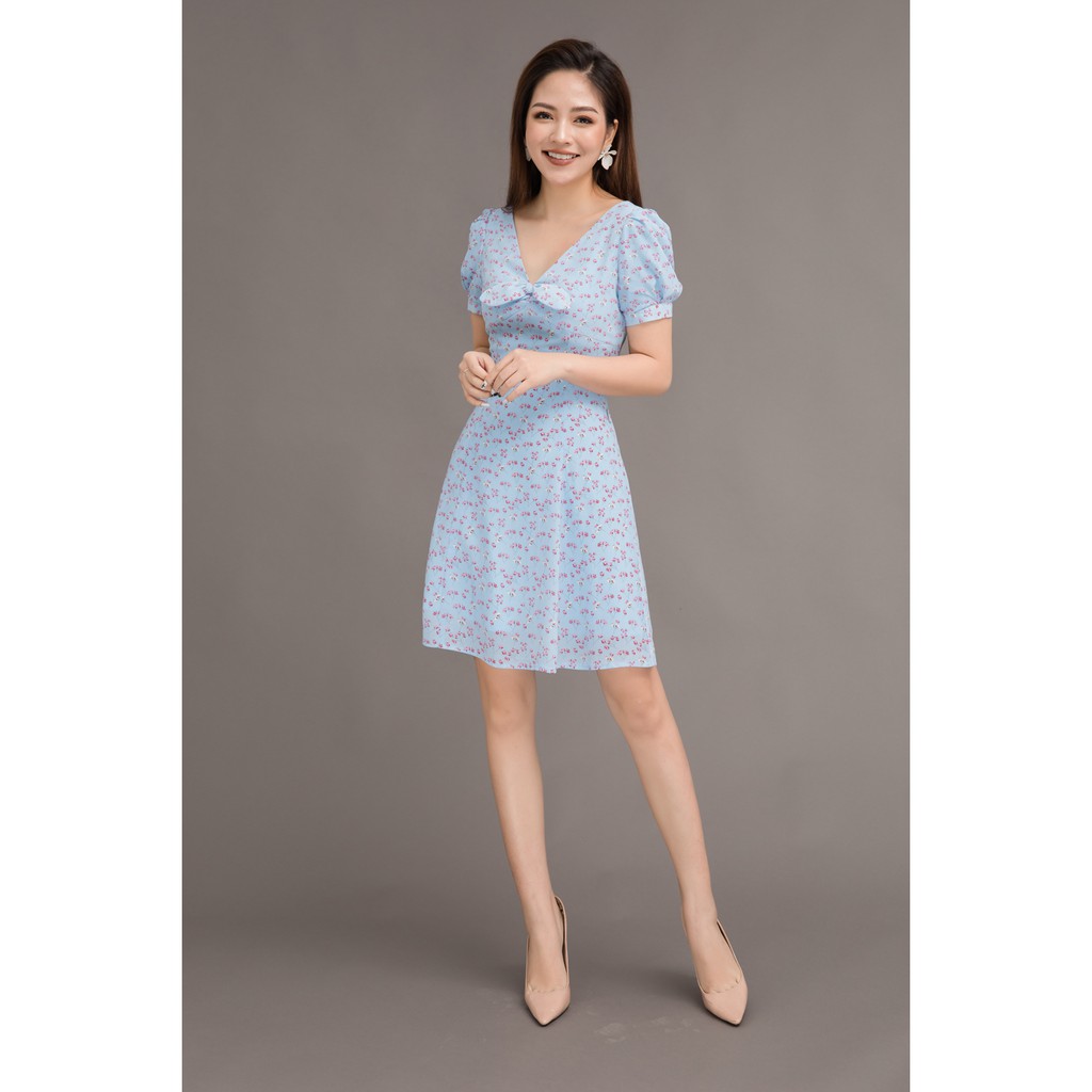 Đầm xòe ngắn tay nơ cổ - 20Again
