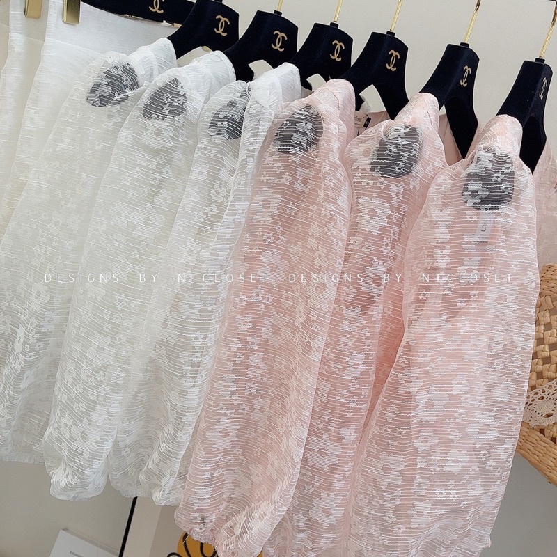 Set áo sơ mi peplum mix quần váy tơ hoa nt closet