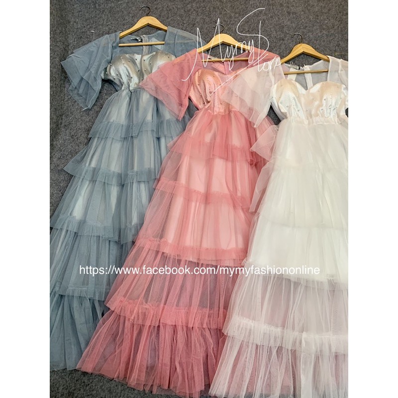 Đầm maxi dự tiệc xếp tầng tay loa TRIPBLE T DRESS -size M/L (kèm ảnh/video thật) MS302V