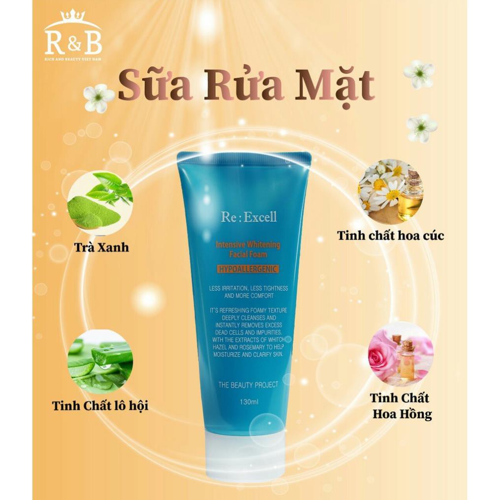 Sữa rửa mặt trắng da  Re:Excell Intensive Whitening Facial Foam - Sữa rửa mặt cho da dầu, làm sạch sâu,cấp ẩm - 130ml