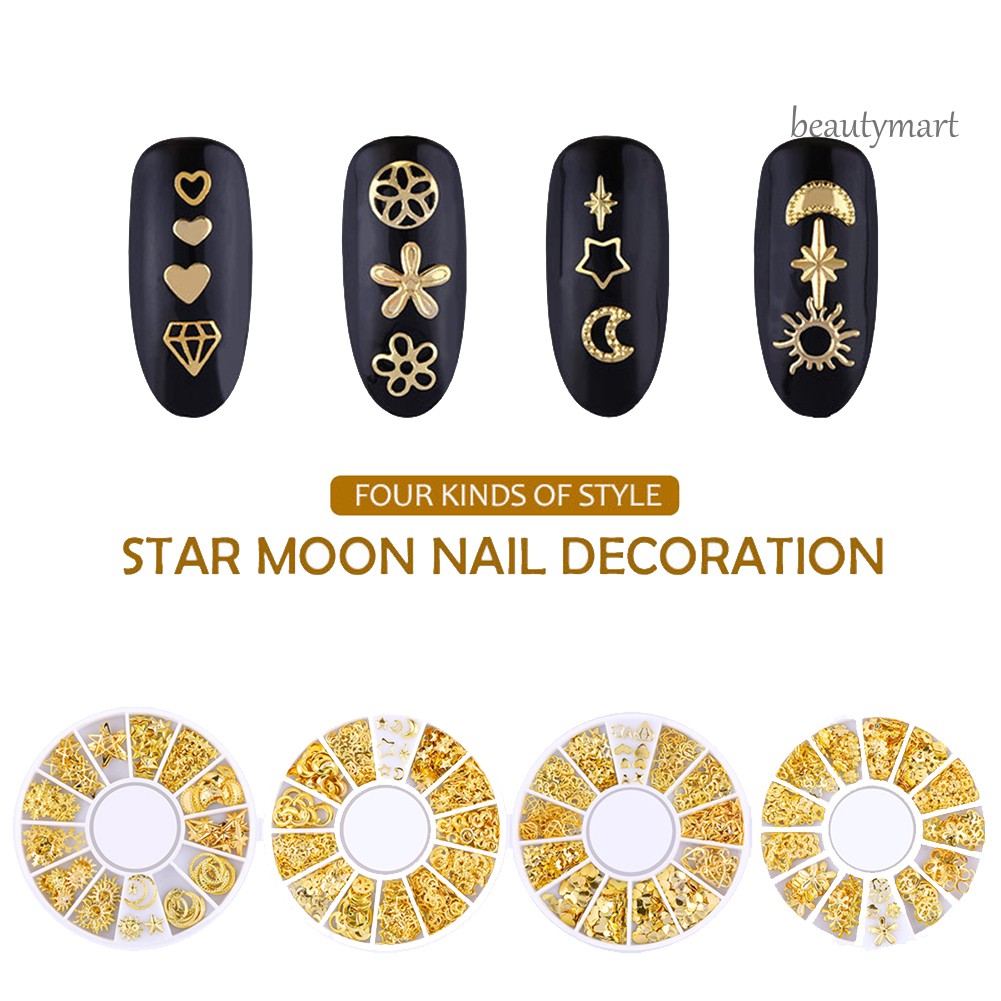 [Hàng mới về] Phụ kiện dán móng trang trí hình mặt trăng/ngôi sao/trái tim/bông hoa 3D bằng kim loại
