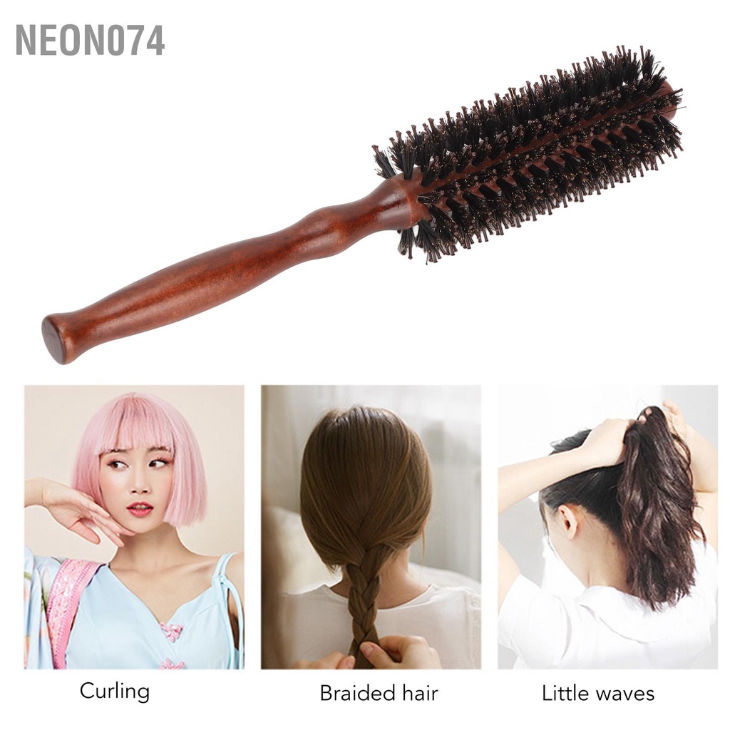 Neon074 Bàn chải tròn Wodden lông Bộ bàn tóc Thổi khô vịt kẹp mỏ