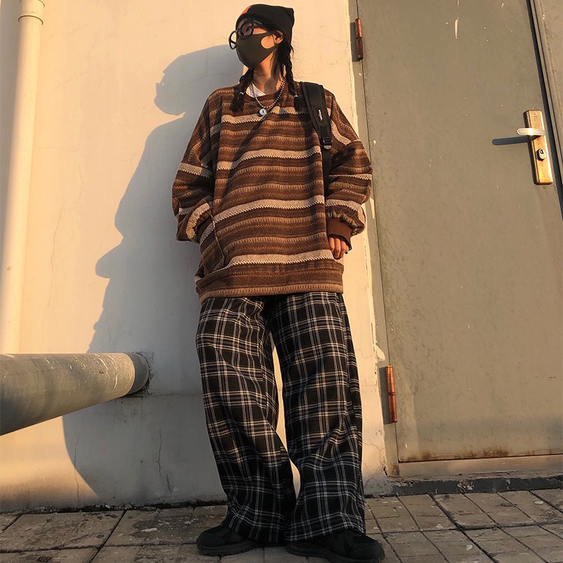 [Áo sweater nữ] Áo sweater ullzang nữ form rộng oversize kẻ quảng châu giá rẻ unisex 2021 | BigBuy360 - bigbuy360.vn