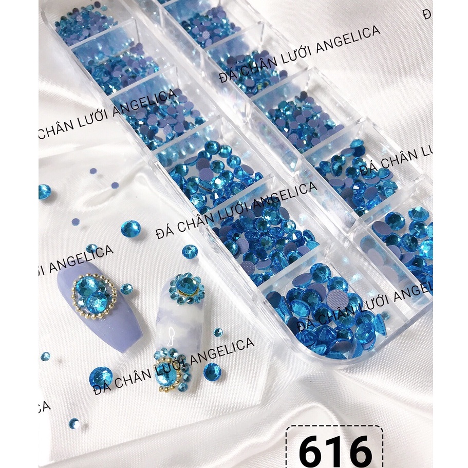 Đá Chân Lưới Nail Màu Xanh Biển 12 Khía Aquamarine Đính Móng ANGELICA 616