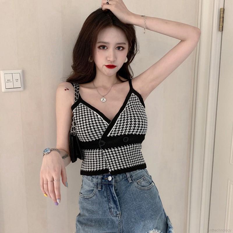 Summer Women Plaid Print Sleeveless Sexy Short Camisole | BigBuy360 - bigbuy360.vn