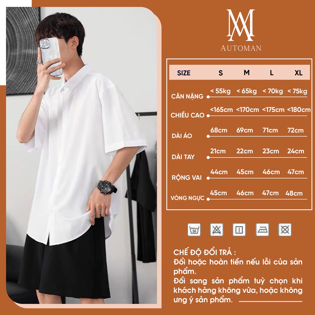 Áo sơ mi nam ngắn tay form suông cổ bẻ Hàn Quốc vải cao cấp chống nhăn AUTOMAN A17