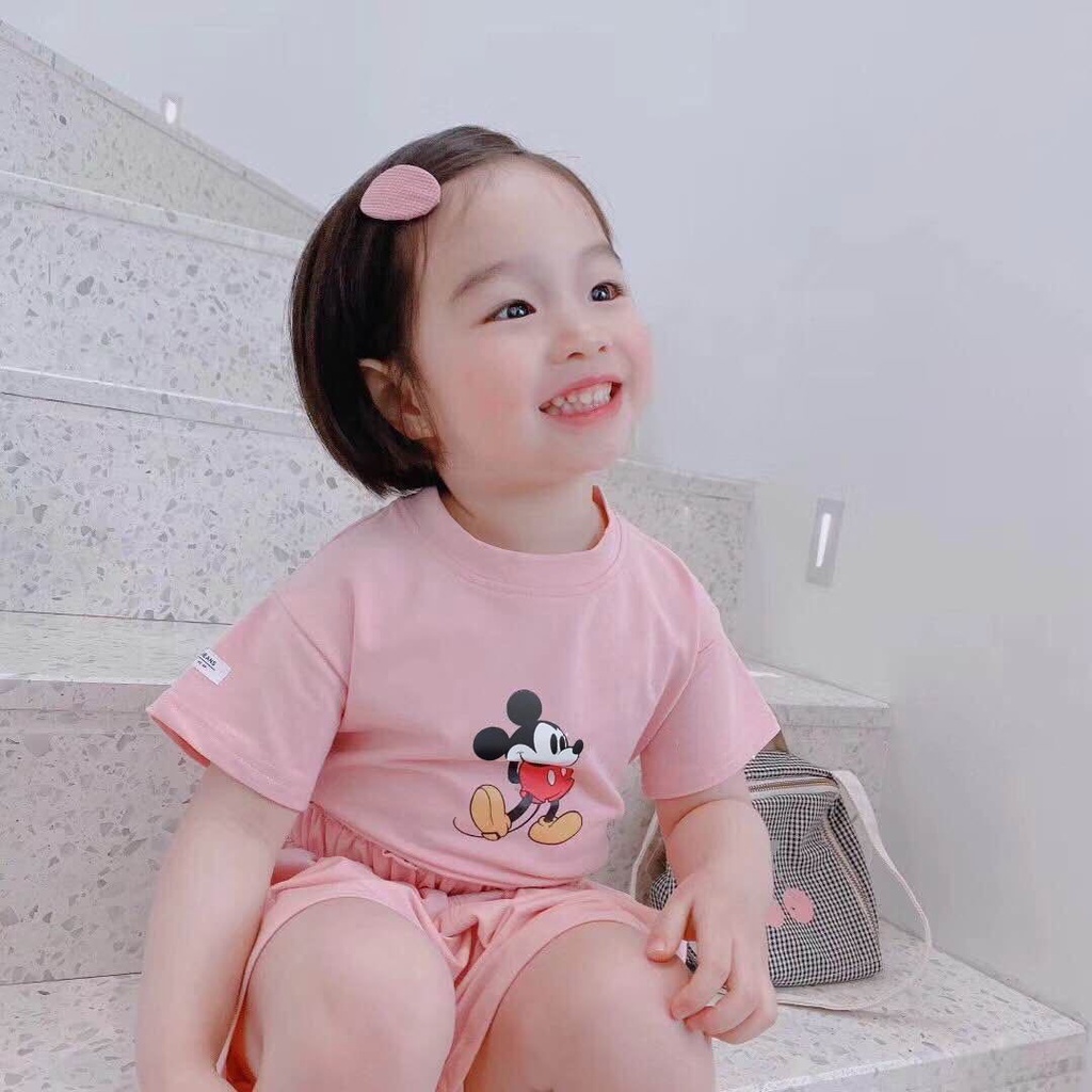 Set Áo Thun Cotton Ngắn Tay + Quần Short Dáng Rộng In Họa Tiết Hoạt Hình Thời Trang Mùa Hè Cho Bé Gái