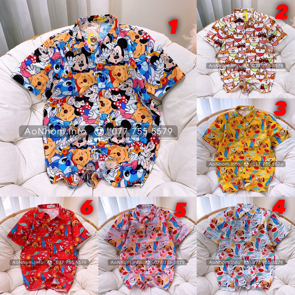 Áo sơ mi hoạt hình - Chó Shiba, Chuột Mickey, Chó Pluto