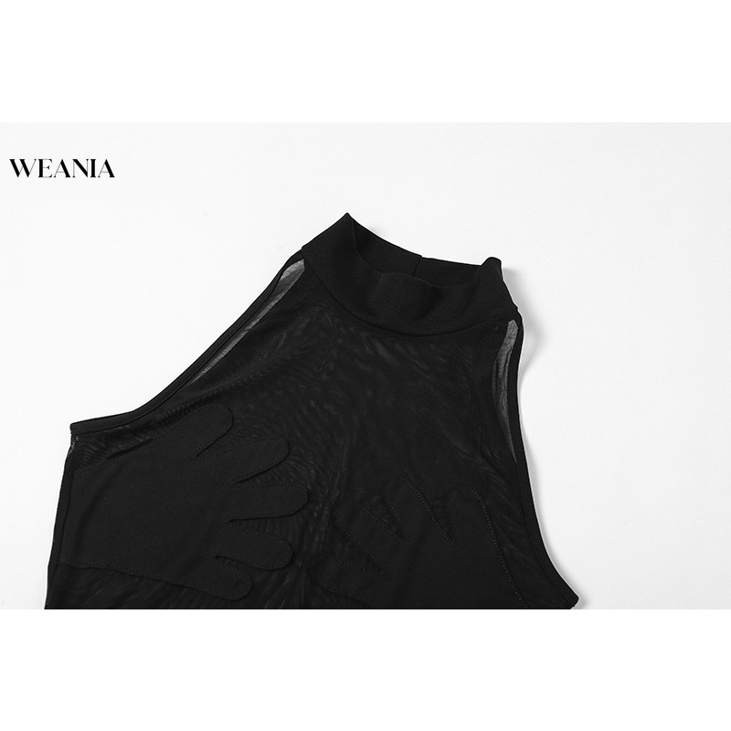 Đầm mini WEANIA ôm dáng xếp ly phối lưới xuyên thấu gợi cảm kiểu mới