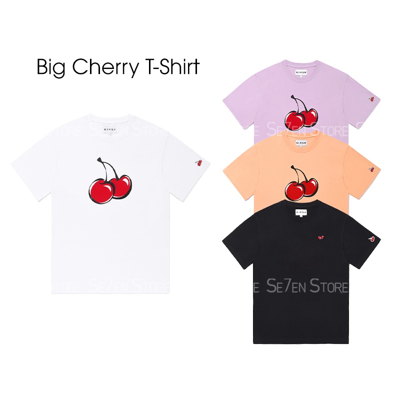 in logo Cherry dáng rộng cổ tròn, vải thun cotton mát, 4 màu