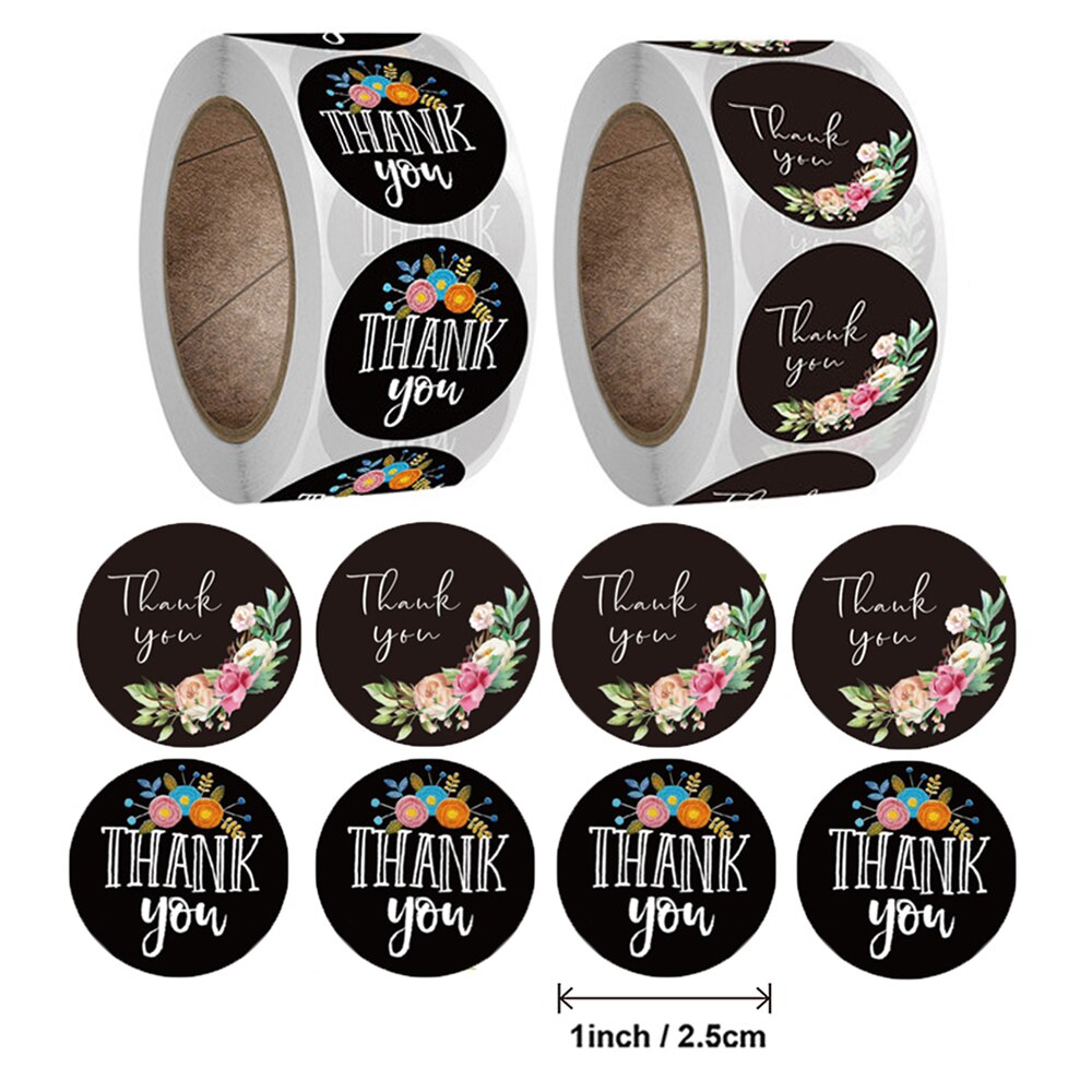 500pcs 2.5cm Flower Thank You Black Stickers Decoration