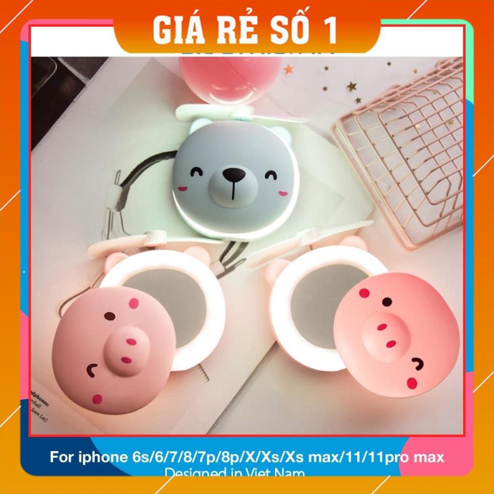 Quạt mini tích điện - Quạt hình heo và gấu kèm gương,đèn Awifi Case L4-2