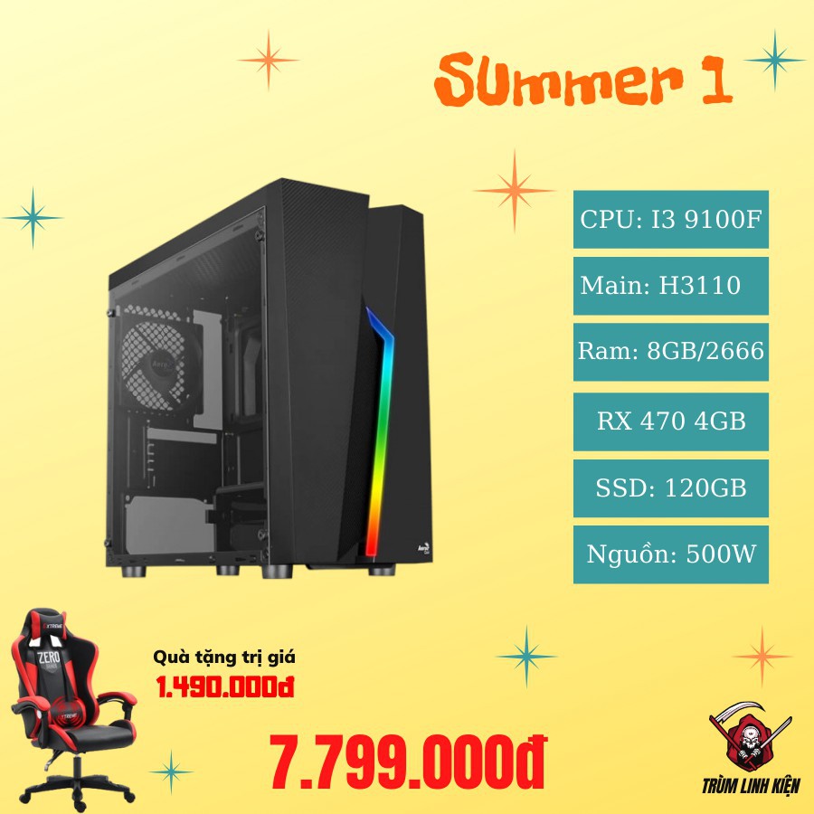 Máy tính chơi game tặng ghế cao cấp.