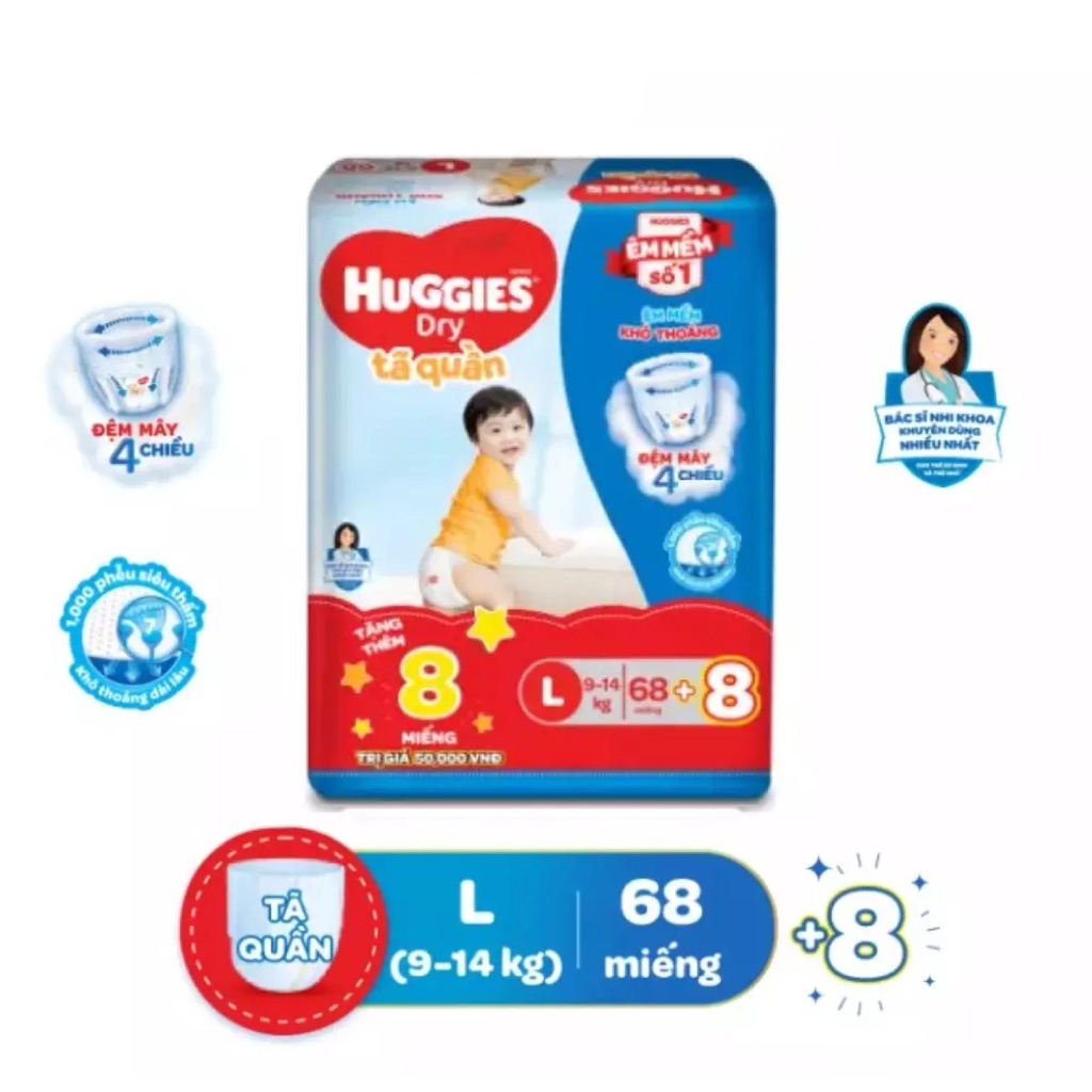 Bỉm Huggies quần/dán đủ size M74+10/L68+8/XL62+8/XXL56+8 tràm trà tự nhiên mới