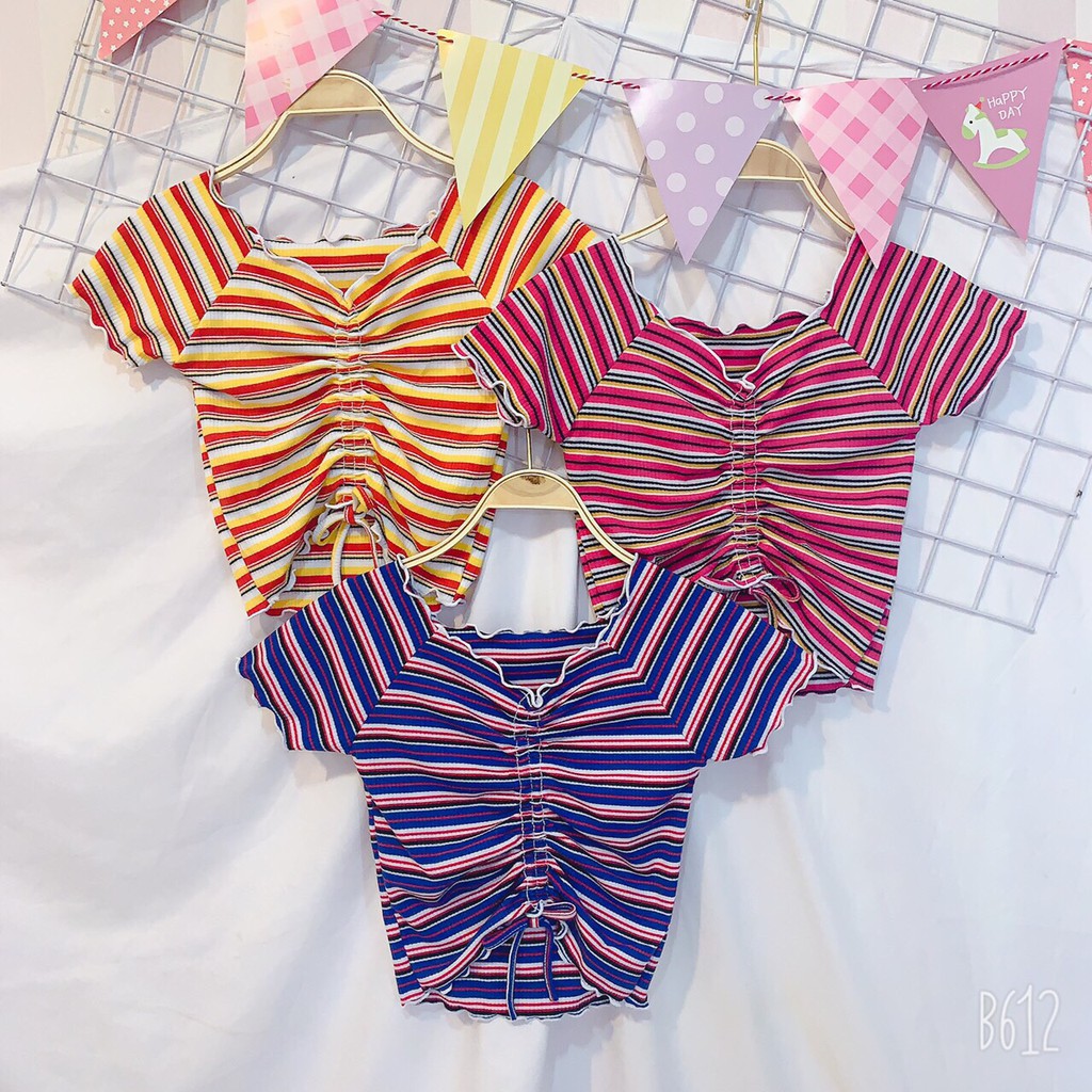 Áo croptop sọc ngang dây rút mẫu mới cực xinh