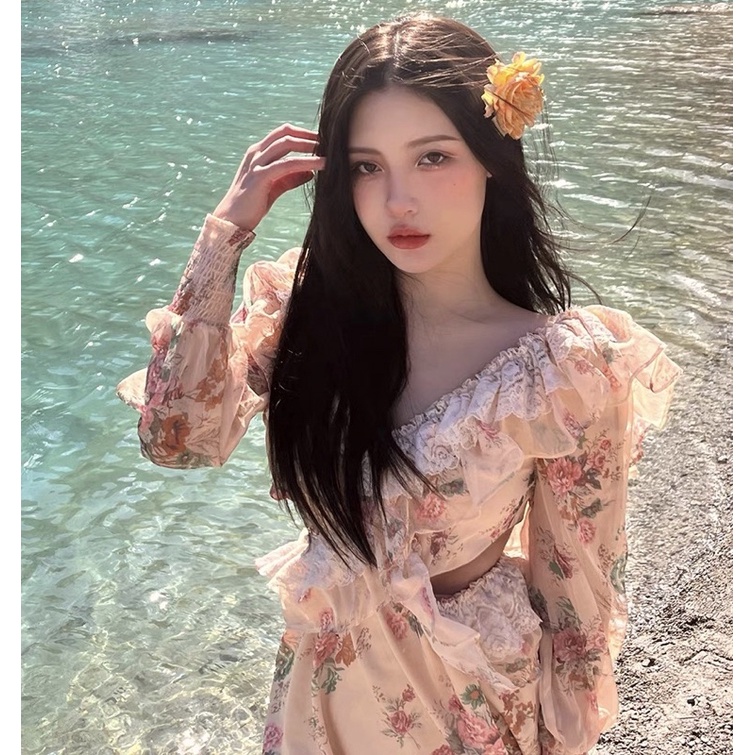 HEBE DRESS Đầm voan phối ren cổ V khoét eo tay bồng hoạ tiết hoa nhẹ nhàng nữ tính ulzzang SAM SAM BOUTIQUE