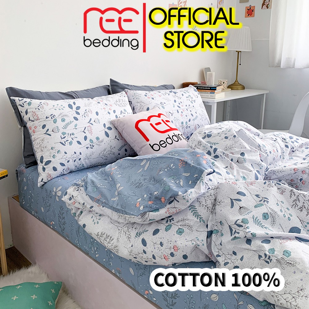 Bộ chăn ga gối Cotton 100% REE Bedding CT72 hoa lá đủ size giường nệm