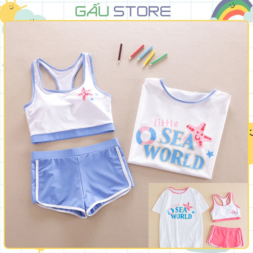 Bộ bơi cho bé gái ba chi tiết, bộ bơi cho trẻ em từ 2 đến 12 tuổi, size đại 46kg bikini SEA