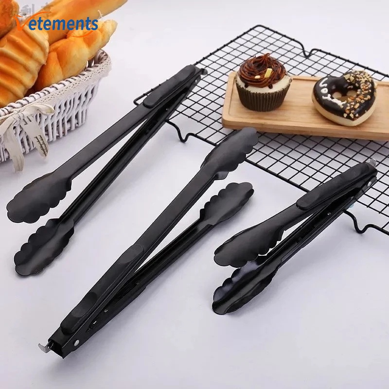 Kẹp Gắp Thức Ăn Bằng Thép Không Gỉ Chịu Nhiệt Màu Đen 9/12/14 Inch Chất Lượng Cao