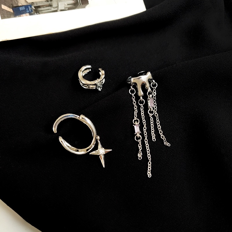 Bộ Khuyên Tai Kẹp Vành Tai Không Xỏ Lỗ Hình Ngôi Sao Ngọt Ngào Cá Tính Phong Cách hip hop