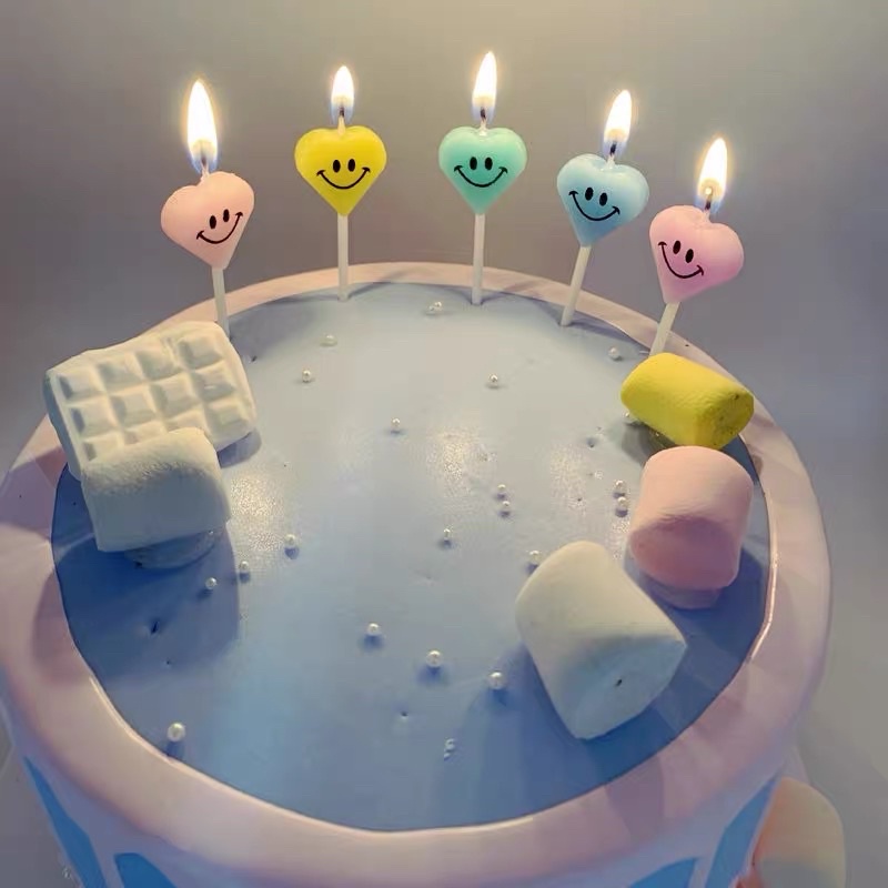 Bộ Nến Trái Tim Mặt Cười 5 Cây Màu Ngọt Ngào Trang Trí Bánh Kem - Yori Party