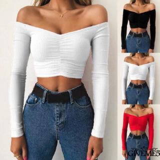 Áo croptop tay dài trễ vai thời trang cho nữ
