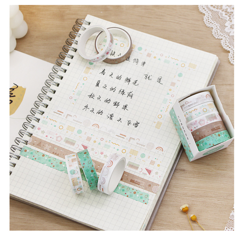 Set 5 cuộn băng keo washi RUIXIANG họa tiết tùy chọn phong cách retro trang trí sổ tay nhật ký DIY