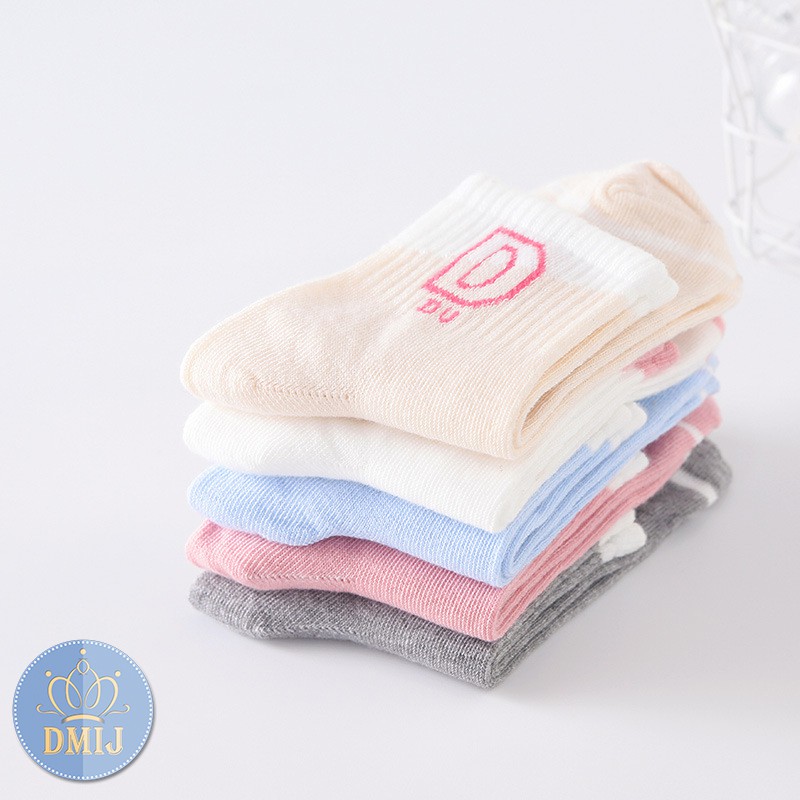 Set 5 đôi tất nữ cổ cao nhiều màu vớ nữ cổ cao chữ DU TD10