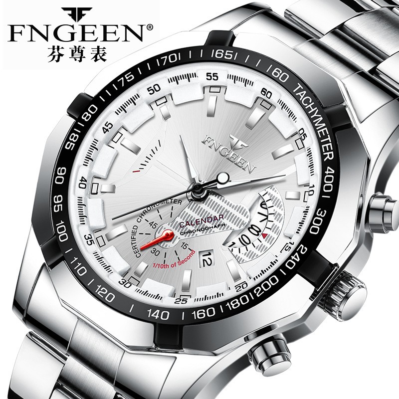 Đồng hồ nam FNGEEN FN02 dây thép không gỉ 3 kim có lịch chống nước cao cấp mặt kính chống xước | BigBuy360 - bigbuy360.vn