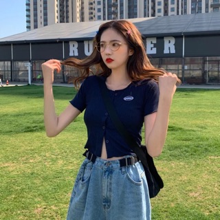 (Sẵn) Áo croptop ulzzang chất thun gân ( có ảnh thật )