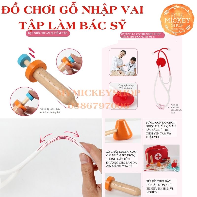 Bộ đồ chơi gỗ nhập vai 2 chủ đề BÉ TẬP LÀM BÁC SỸ - HỌC TRANG ĐIỂM Hàn Quốc cho bé 3 4 5 6 tuổi My Mickey Shop