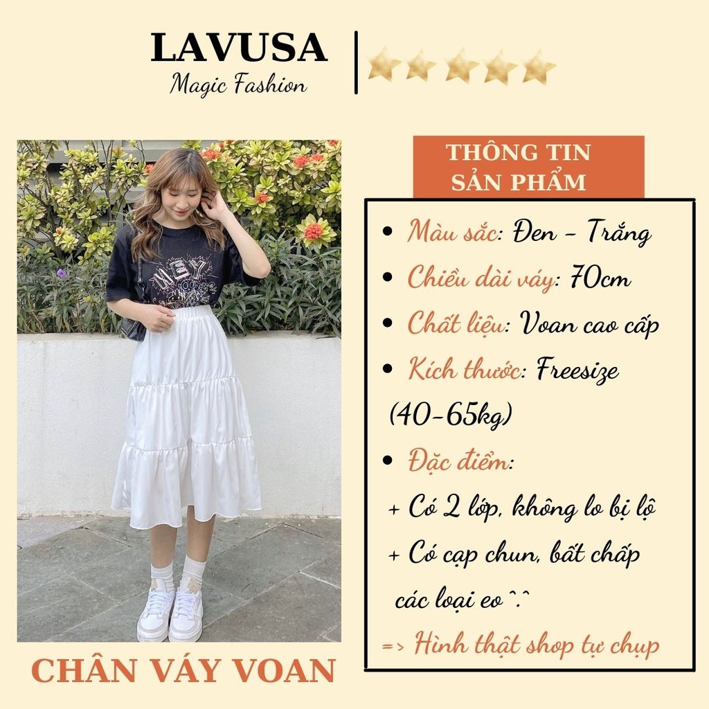 Chân váy dài qua gối chất đẹp nhất ngành - chân váy midi 3 tầng chất voan mềm đẹp Lavusa - CV10