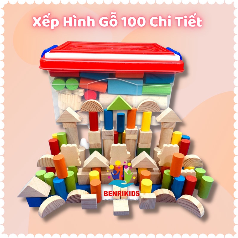 Đồ chơi xếp hình cho bé,bộ xếp hình 100 chi tiết bắt mắt nhiều màu sắc và hình khối khác nhau