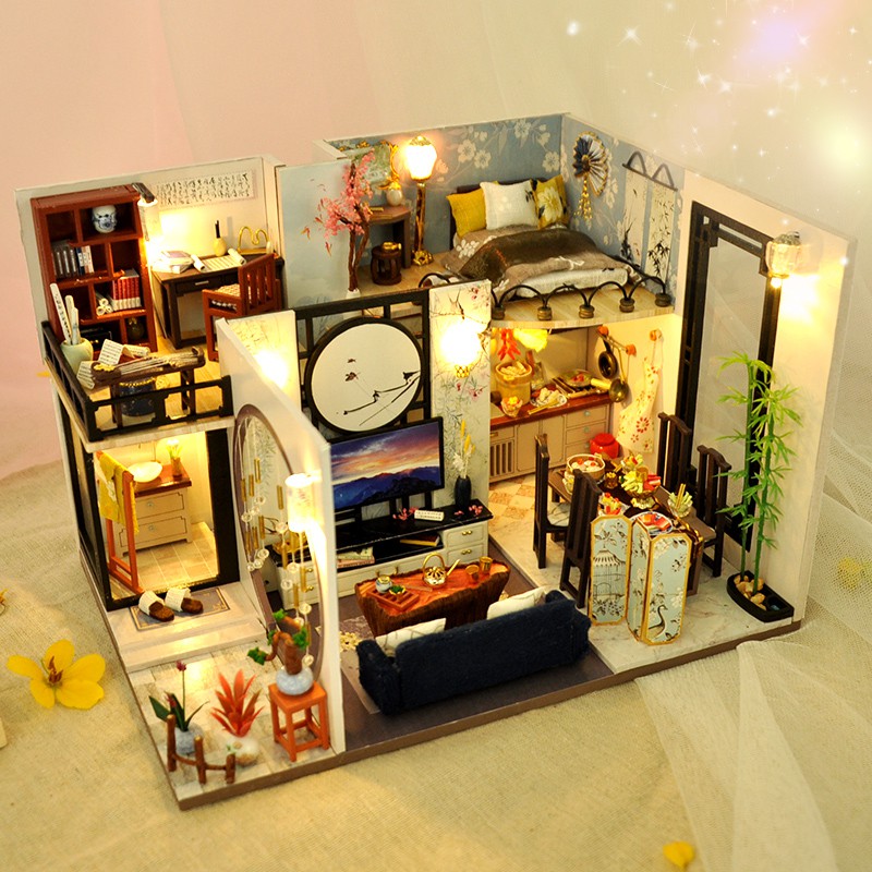 Mô hình nhà DIY Doll House Bamboo Shadow of Jiangnan Kèm Mica Chống bụi, Bộ dụng cụ và Keo dán