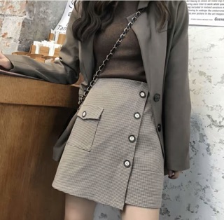 Chân váy kẻ túi hộp