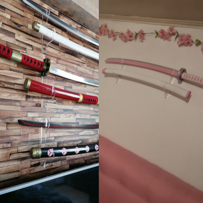 1 Cặp Giá Đỡ Thanh Kiếm Samurai Hai Lớp Gắn Tường