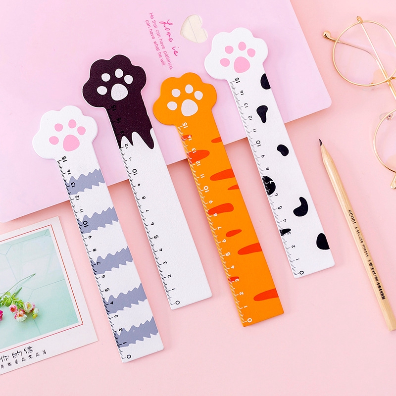 1 Thước Gỗ Hình Dấu Chân Mèo Hoạt Hình 15cm