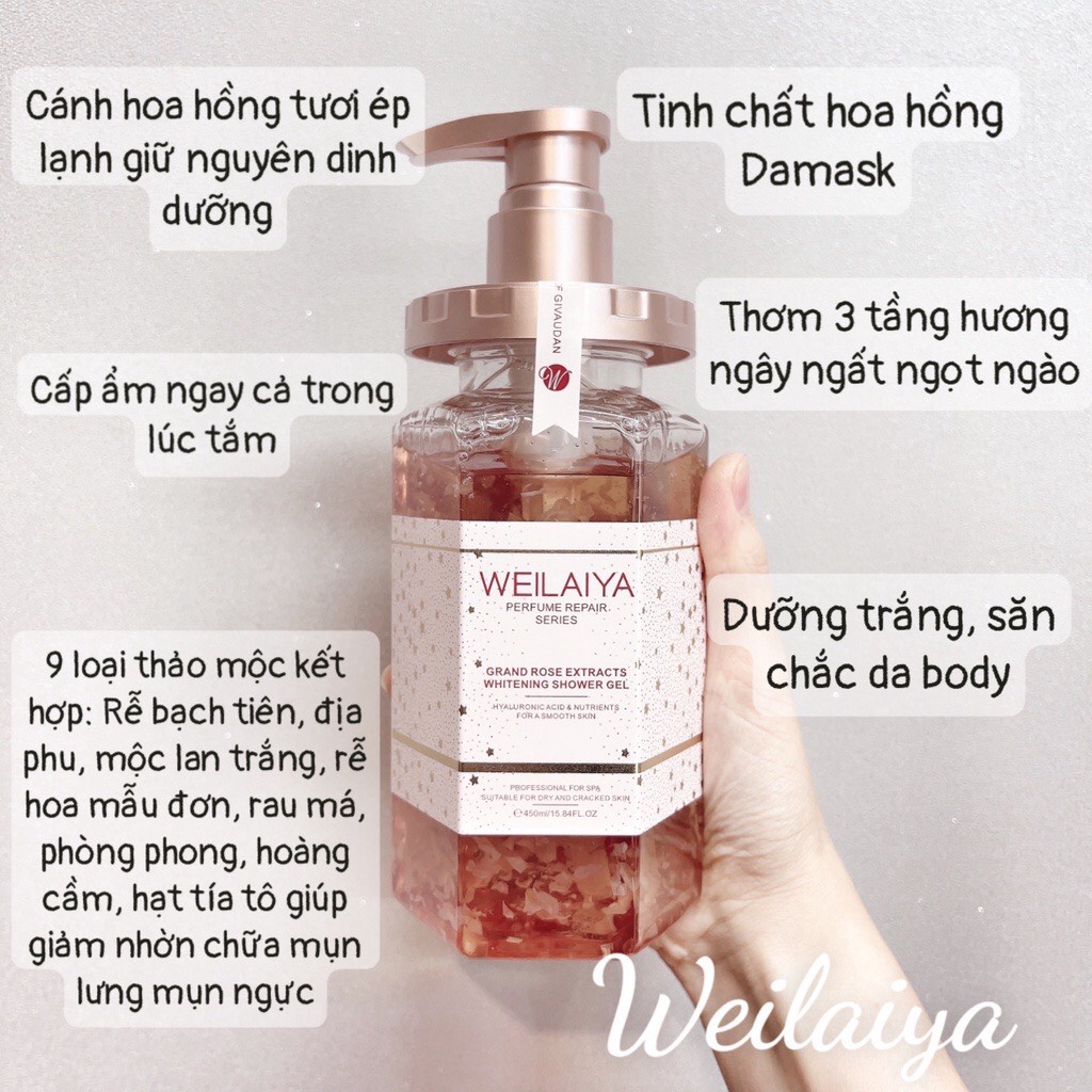 Sữa Tắm Weilaiya Chính Hãng Trắng Da Dưỡng Ầm,Gel Tắm Trắng Da Toàn Thân Hương Nước Hoa,Giảm Mụn Lưng Da Mịn Màng