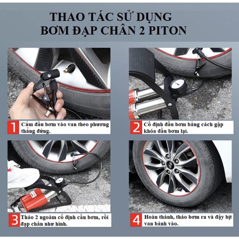[FREESHIP] Máy Bơm Hơi Bánh Xe, Lốp Xe Với 2 Ống Hơi To Giúp Tiết Kiệm Thời Gian Và Lực Bơm Dễ Đạp Dễ Xếp Gọn.